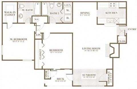 Floor plan for 2 beds, 2 baths, 1180 sqft